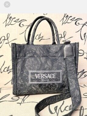 Versace Marbled Denim Tote Like New